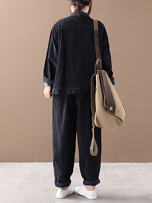 Women Autumn Vintage Coat + Harem Pants Sets