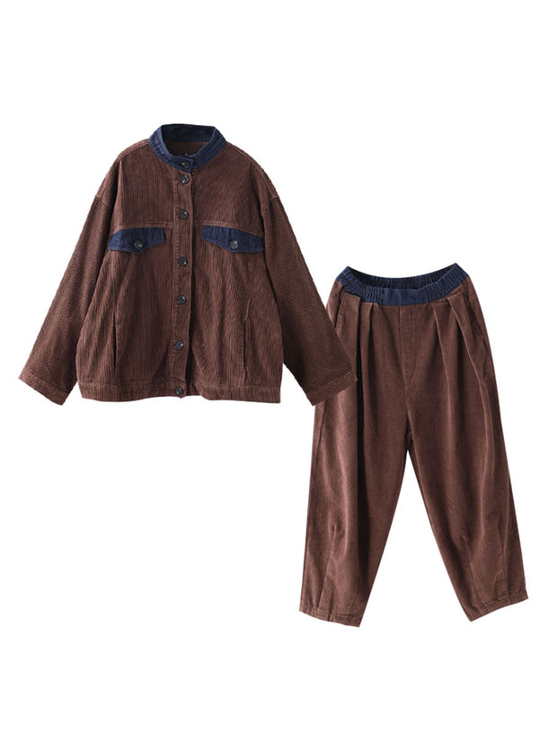 Women Autumn Vintage Coat + Harem Pants Sets
