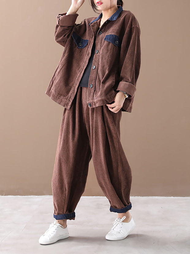 Women Autumn Vintage Coat + Harem Pants Sets