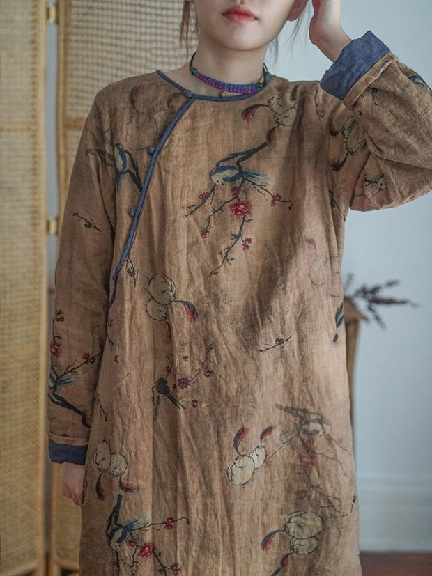 Women Print National Style Cheongsam Dress