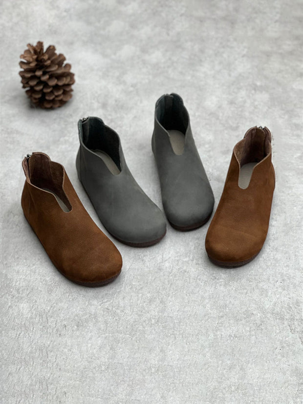 Women Casual Solid Round Toe Short Boots