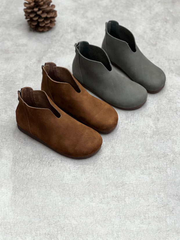Women Casual Solid Round Toe Short Boots