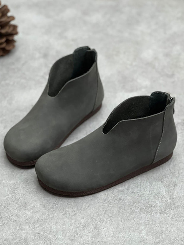 Women Casual Solid Round Toe Short Boots