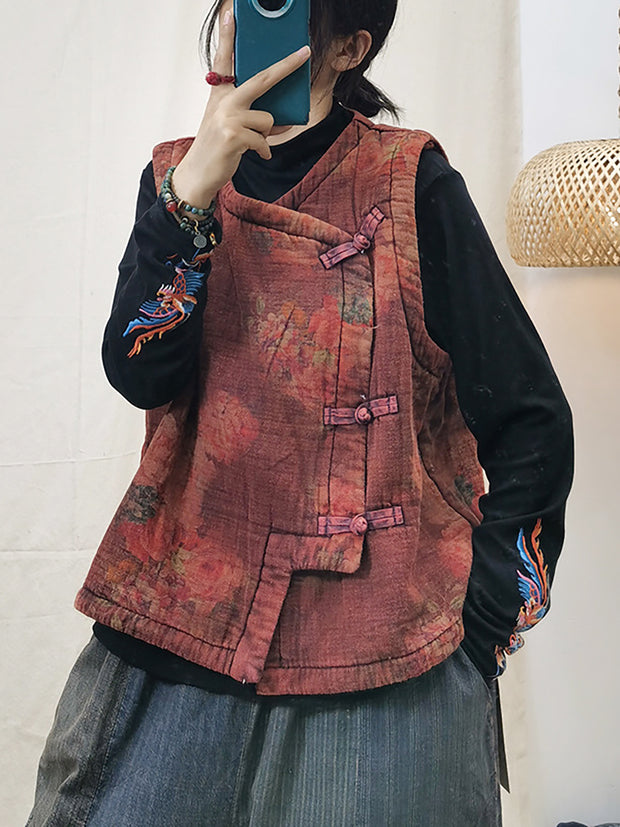Women Ethnic Style  Floral Loose Print Vest