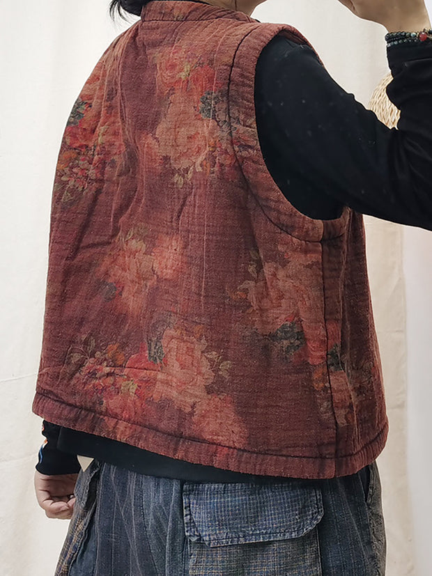 Women Ethnic Style  Floral Loose Print Vest