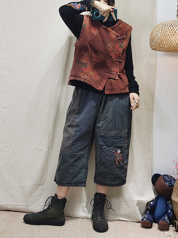 Women Ethnic Style  Floral Loose Print Vest