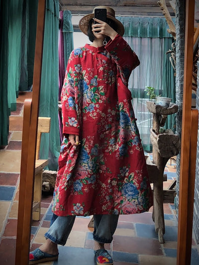 Winter Women Vintage Floral Loose Padded Robe
