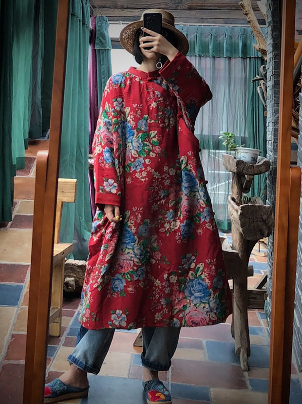Winter Women Vintage Floral Loose Padded Robe