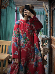 Winter Women Vintage Floral Loose Padded Robe