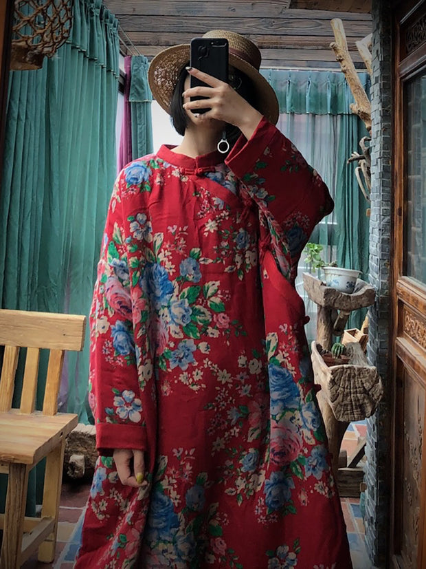 Winter Women Vintage Floral Loose Padded Robe