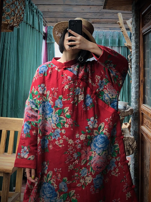 Winter Women Vintage Floral Loose Padded Robe