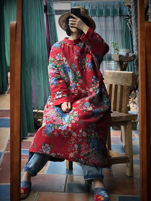 Winter Women Vintage Floral Loose Padded Robe