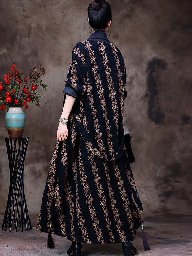 Women Winter Jacquard Long Over Knee Trench Coat