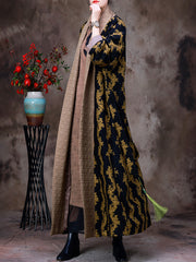 Women Winter Jacquard Long Over Knee Trench Coat