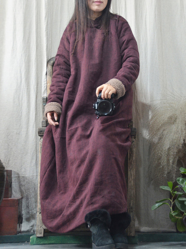 National Style Solid Color Women Winter Padded Robe