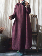 National Style Solid Color Women Winter Padded Robe