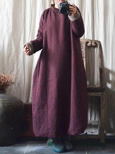 National Style Solid Color Women Winter Padded Robe