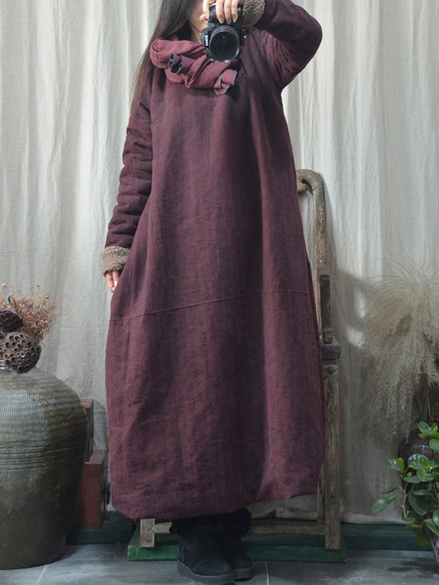 National Style Solid Color Women Winter Padded Robe