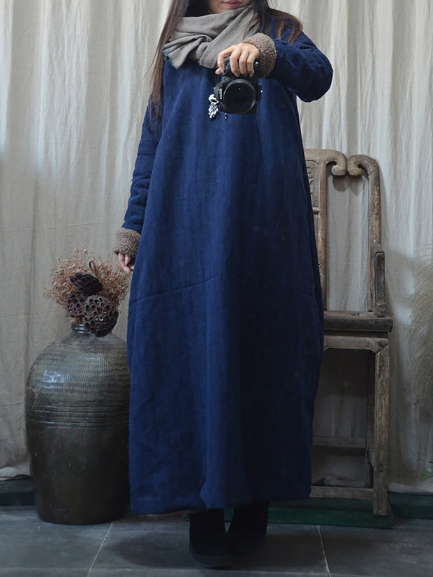 National Style Solid Color Women Winter Padded Robe
