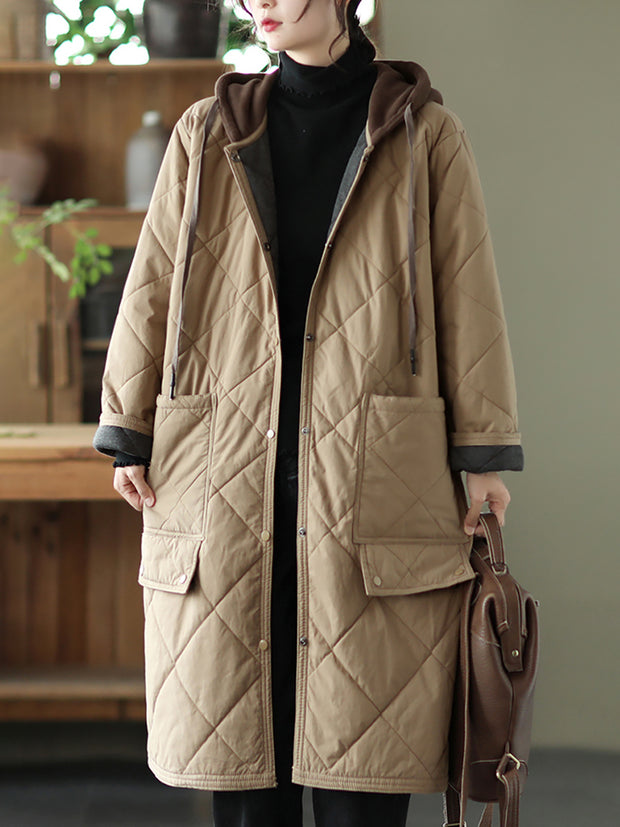 Women Winter Hooded Mid Length Padded Coat