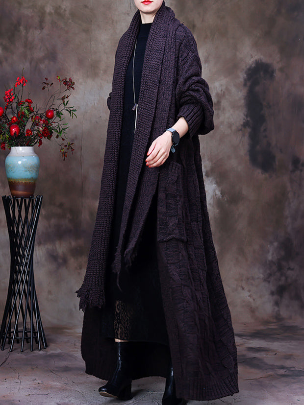 Women Vintage Long Baggy Thick Sweater Coat