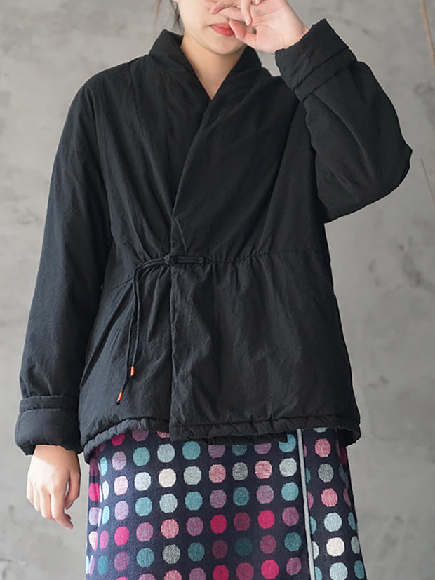 Women National Style Vintage Buckle Padded Coat