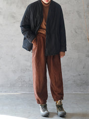 Women National Style Vintage Buckle Padded Coat