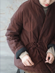 Women National Style Vintage Buckle Padded Coat