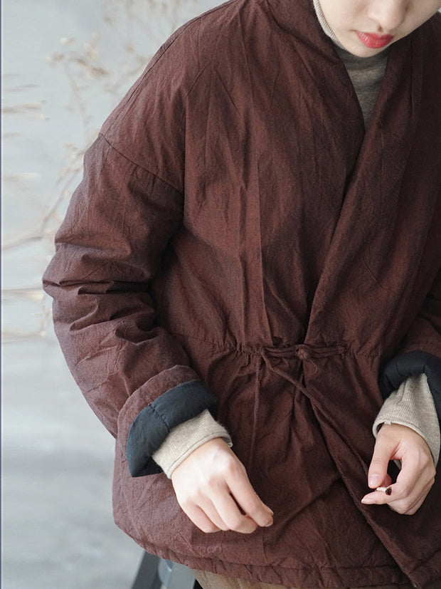 Women National Style Vintage Buckle Padded Coat