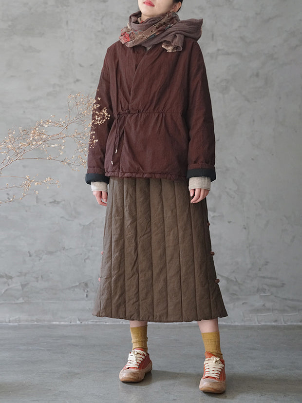 Women National Style Vintage Buckle Padded Coat