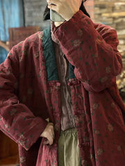 Women Print Washed Linen Padded Coat