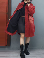 Women Winter Loose Lantern Sleeve Mid Length Coat