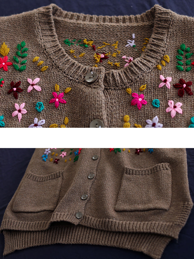 Women Embroidery Cotton Baggy Cardigan Vest