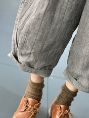 Women Ethnic Style Autumn Striped Cotton Wide Leg Pants