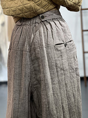 Women Ethnic Style Autumn Striped Cotton Wide Leg Pants