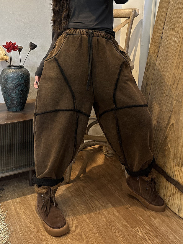 Women Winter Cotton Casual Thick Fleece Pants