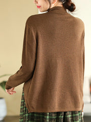 Women Loose Irregular Hem Half-high Collar  Sweater