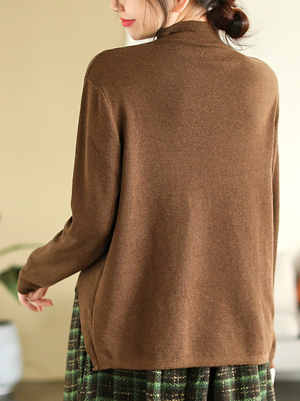 Women Loose Irregular Hem Half-high Collar  Sweater