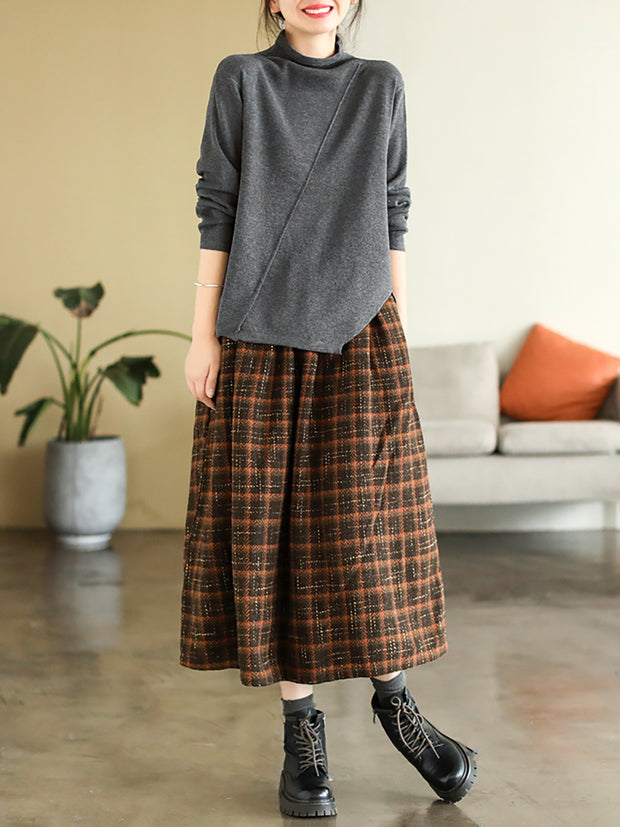 Women Loose Irregular Hem Half-high Collar  Sweater
