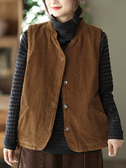 Women Vintage Cotton Corduroy Loose Padded Vest