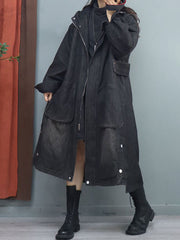 Women Retro Denim Solid Casual Loose Coat
