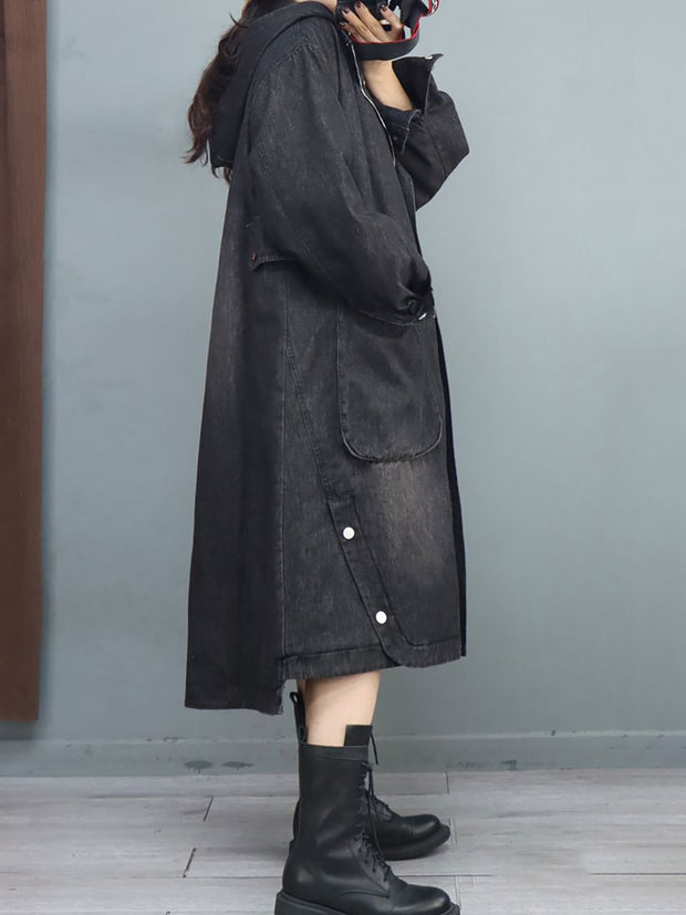 Women Retro Denim Solid Casual Loose Coat