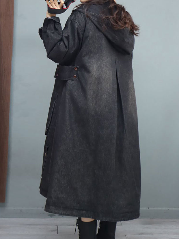Women Retro Denim Solid Casual Loose Coat