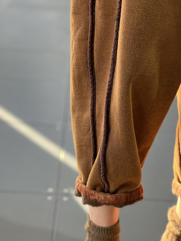 Retro elastische Taille dicke einfarbige lose Hose