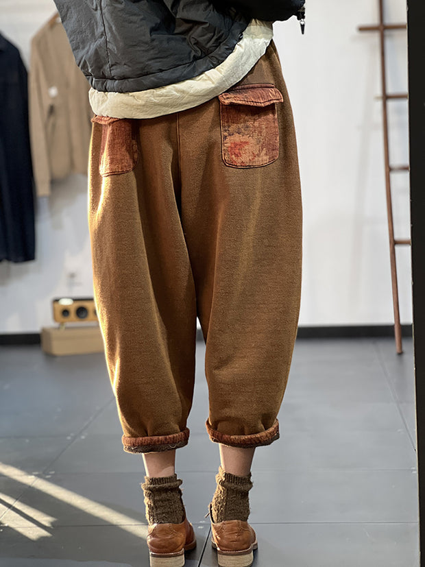 Retro elastische Taille dicke einfarbige lose Hose