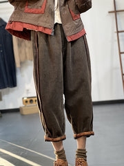 Retro elastische Taille dicke einfarbige lose Hose