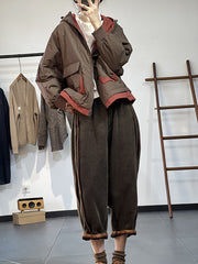 Retro elastische Taille dicke einfarbige lose Hose