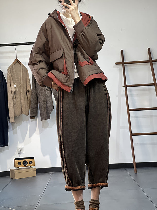 Retro elastische Taille dicke einfarbige lose Hose
