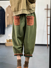 Retro elastische Taille dicke einfarbige lose Hose