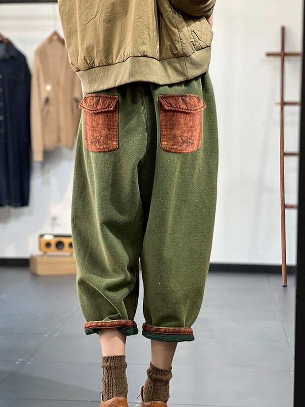 Retro elastische Taille dicke einfarbige lose Hose